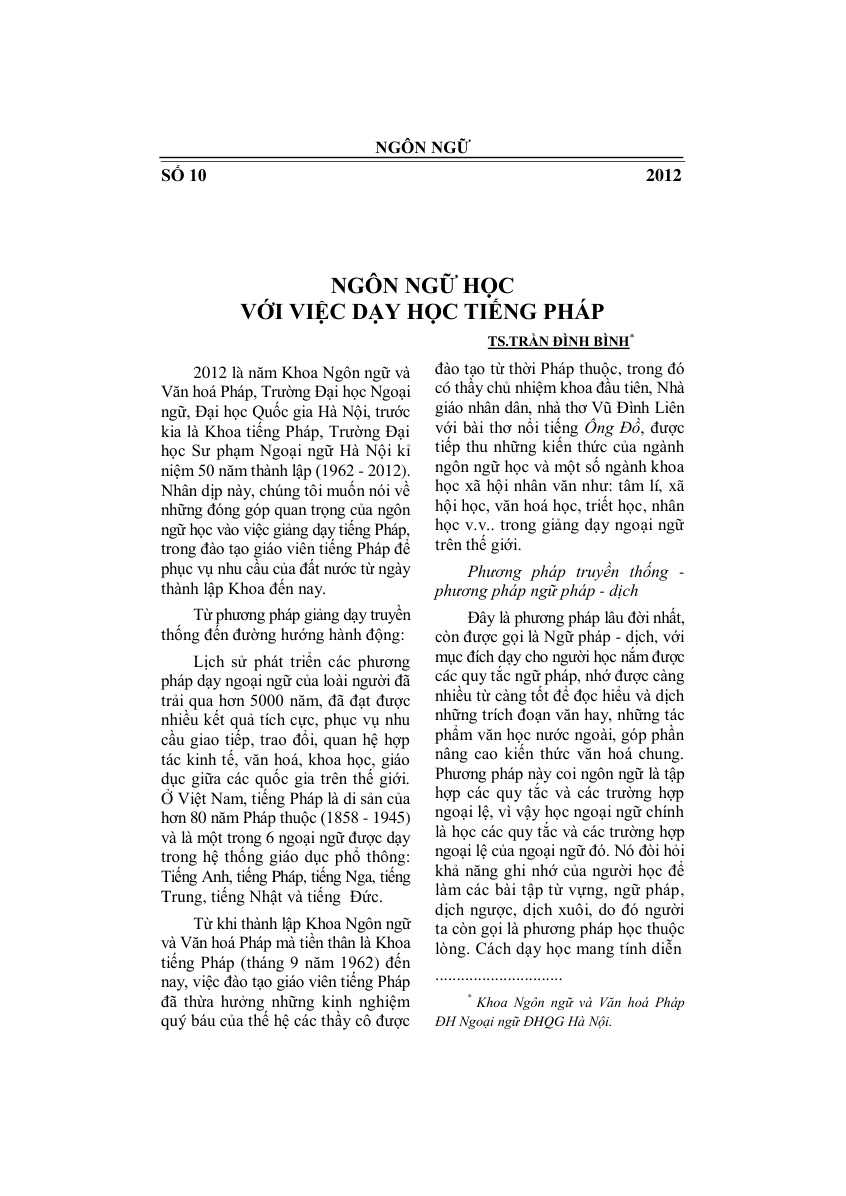 Ngôn ngữ học với việc dạy học tiếng Pháp