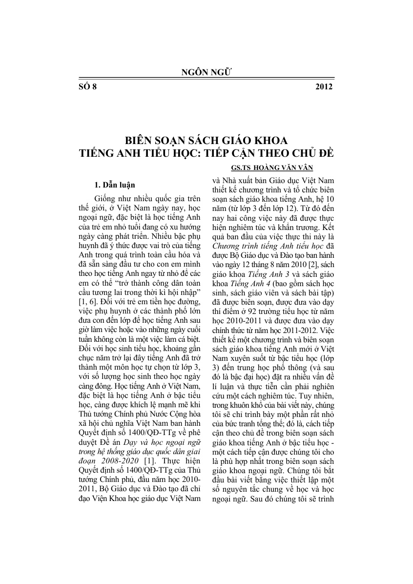 Biên soạn sách giáo khoa tiếng Anh tiểu học: Tiếp cận theo chủ đề