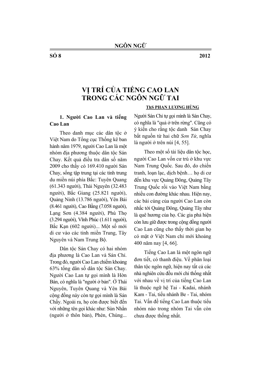 Vị trí của tiếng Cao Lan trong các ngôn ngữ Tai
