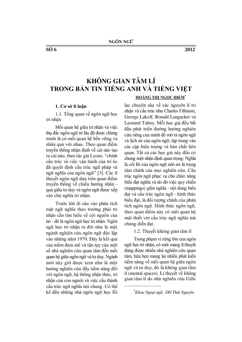 Không gian tâm lí trong bản tin tiếng Anh và tiếng Việt