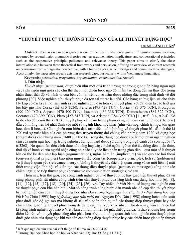 “Thuyết phục” từ hướng tiếp cận của lí thuyết dụng học