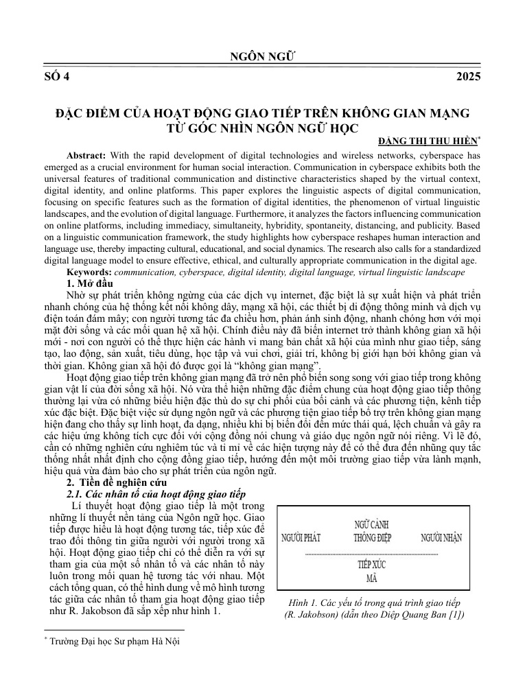 Đặc điểm của hoạt động giao tiếp trên không gian mạng từ góc nhìn ngôn ngữ học