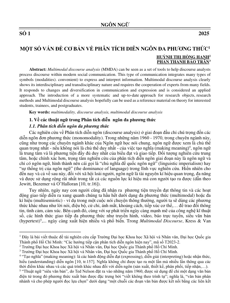 Một số vấn đề cơ bản về phân tích diễn ngôn đa phương thức