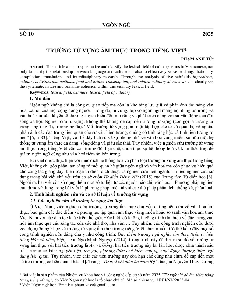 Trường từ vựng ẩm thực trong tiếng Việt