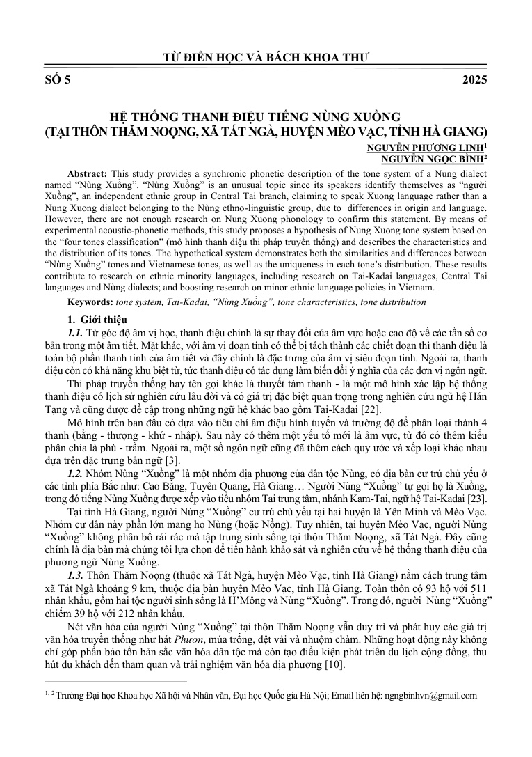 Hệ thống thanh điệu tiếng Nùng Xuồng  (tại thôn Thăm Noọng, xã Tát Ngà, huyện Mèo Vạc, tỉnh Hà Giang)