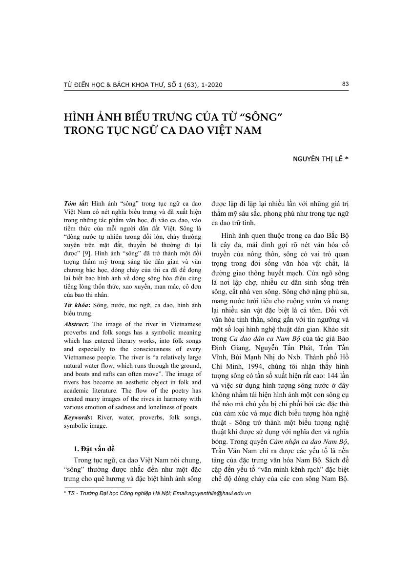 HÌNH ẢNH BIỂU TRƯNG CỦA TỪ “SÔNG” TRONG TỤC NGỮ  CA DAO VIỆT NAM