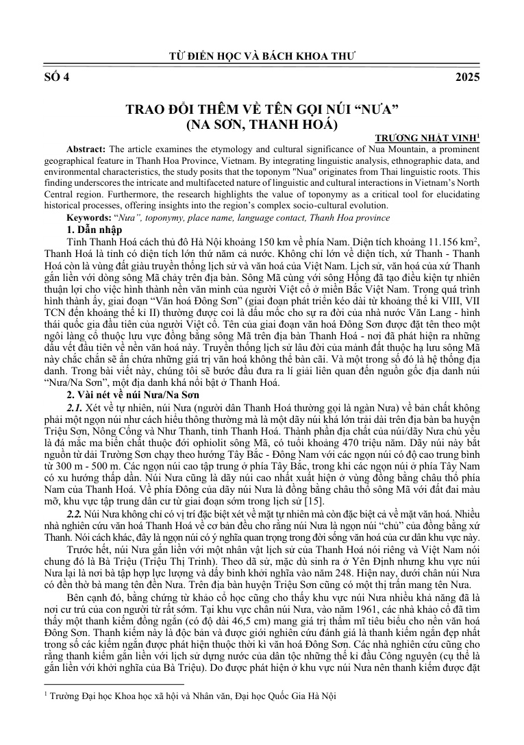 Trao đổi thêm về tên gọi núi “Nưa” (Na Sơn, Thanh Hoá)