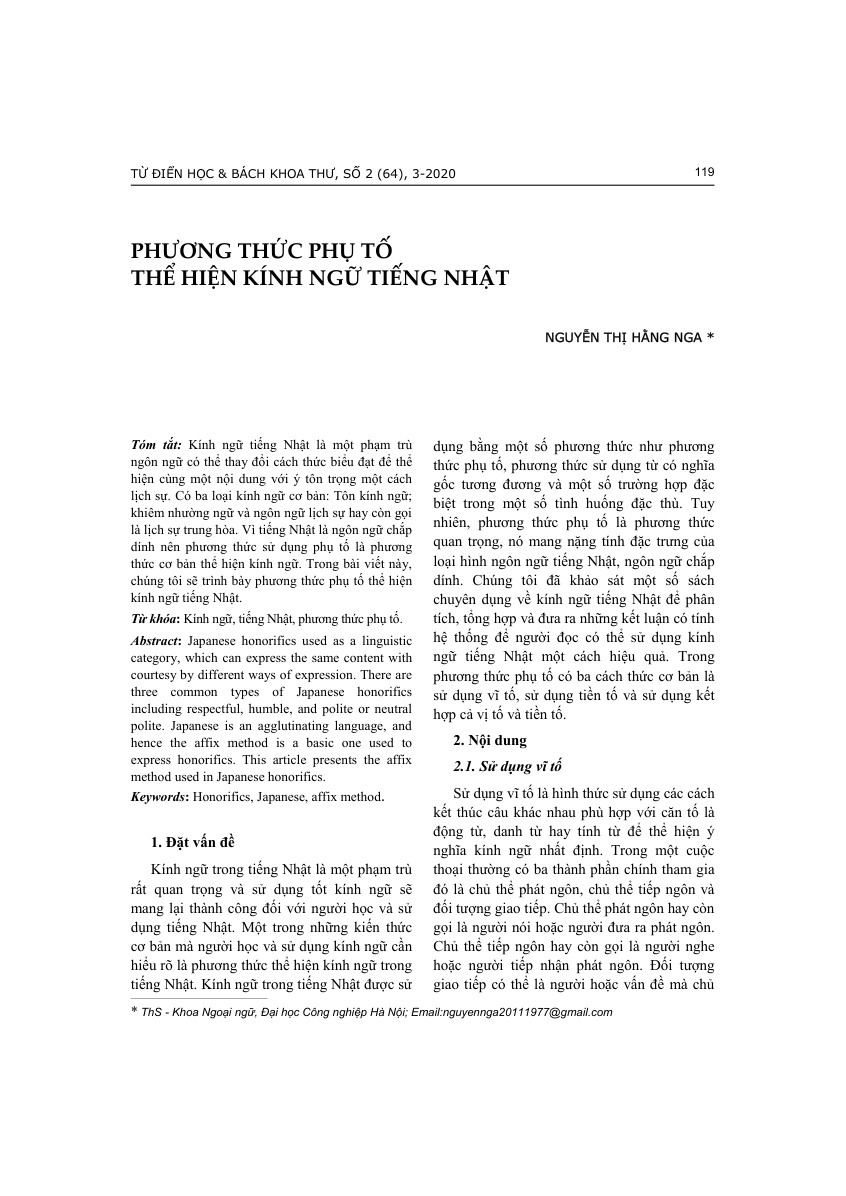 PHƯƠNG THỨC PHỤ TỐ THỂ HIỆN KÍNH NGỮ TIẾNG NHẬT